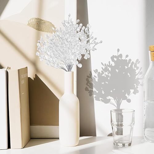 Miniatura 9 de Kisangel Ramo artificial de 50 tallos con gotas de cuentas acrílicas en aerosol para bodas, manualidades, tallos florales, ramas de flores