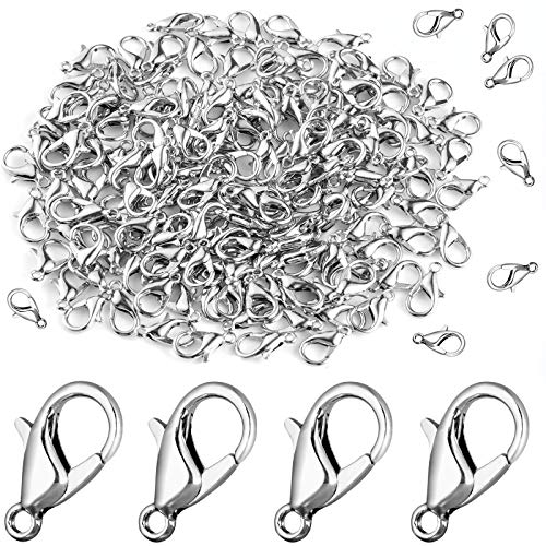 150Pcs Metal Clips for Necklace Making, 7x12mm Silver Plated Lobster Claw Clasps, Lead & Nickel Free, Fastener Hook for DIY Necklace Jewelry Making Findings Craft Supplies
