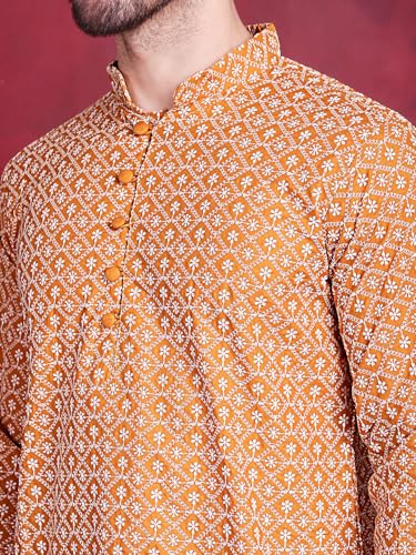 Image of Jompers Cotton Chikankari Embroidered Regular Fit Kurtas for Men