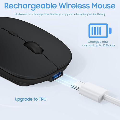 Miniatura 2 de SUNGI Ratón inalámbrico Bluetooth de modo dual (Bluetooth5.2+USB), silencioso, recargable, con adaptador USB-C a USB para MacBook, laptop, tableta,