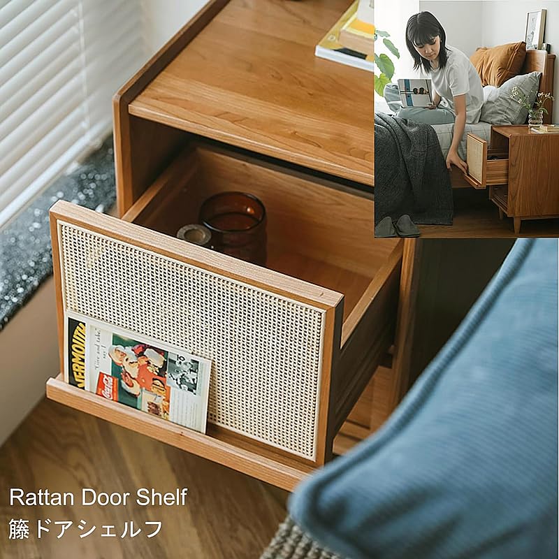 Amazon｜サイドテーブル ナイトテーブル 籐編み前板 ベッドサイド  