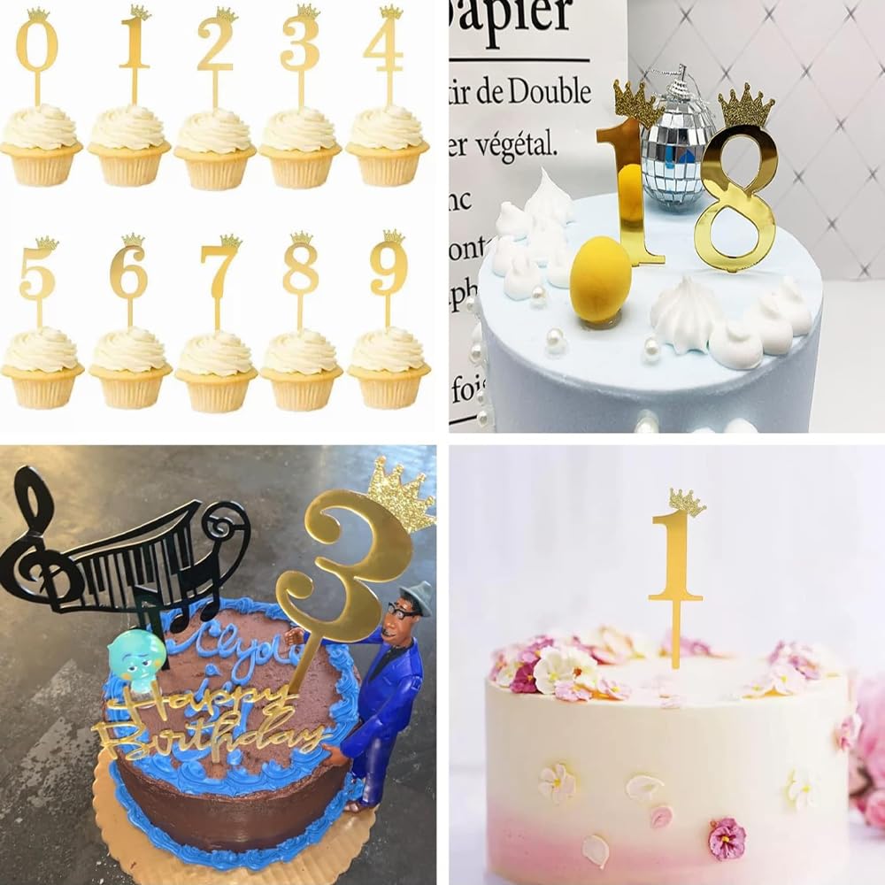 Guidre Taarttopper, 10 stuks, getallen, 0-9 cijfers, decoratie, taart, goud, taarttopper, verjaardag, acrylmateriaal, taartdecoratie, doe-het-zelf, verjaardag, getal voor verjaardagsfeesten, van alle