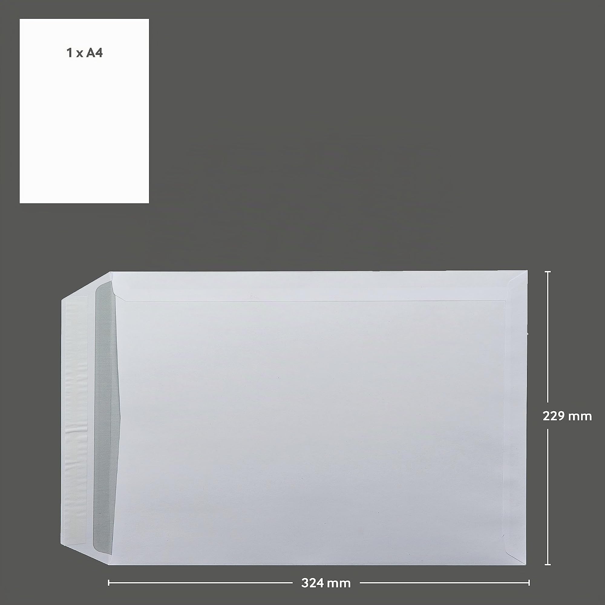 250 pochettes d'expédition blanches C4, 229 x 324 mm, sans fenêtre, fermeture adhésive, rabat droit, 120 g/m² offset, Enveloppe 24