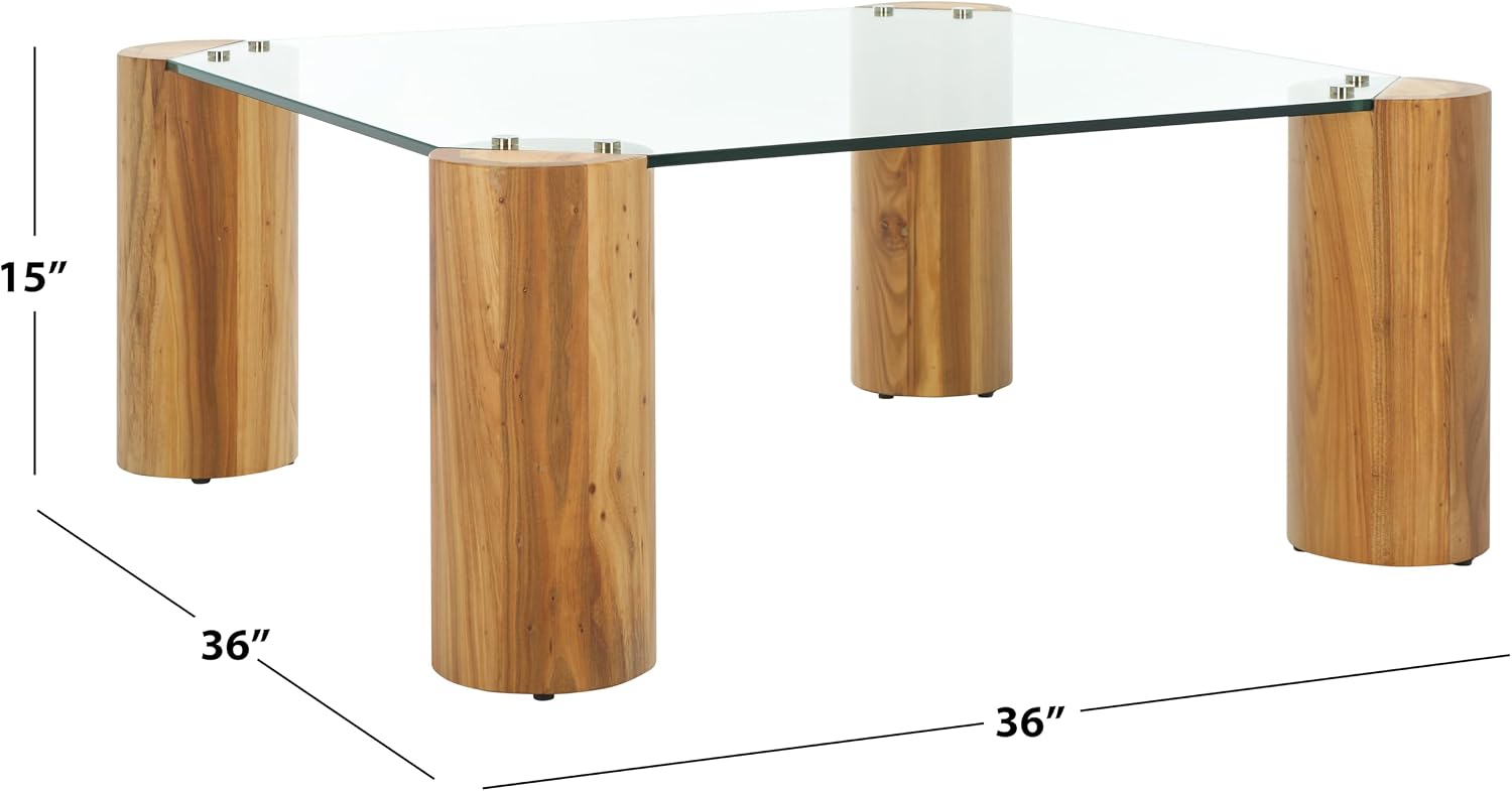 SAFAVIEH Couture Collection Robbie Natural Solid Wood/Tempered Glass Square Coffee Table
