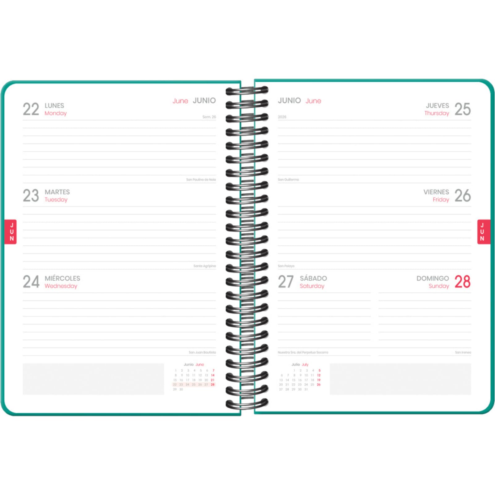 Dohe, School Planner 2025 2026, Week to View, A5 Size (15x21 cm), Spanish and English, Double Spiral Binding and Elastic Band - Image 2