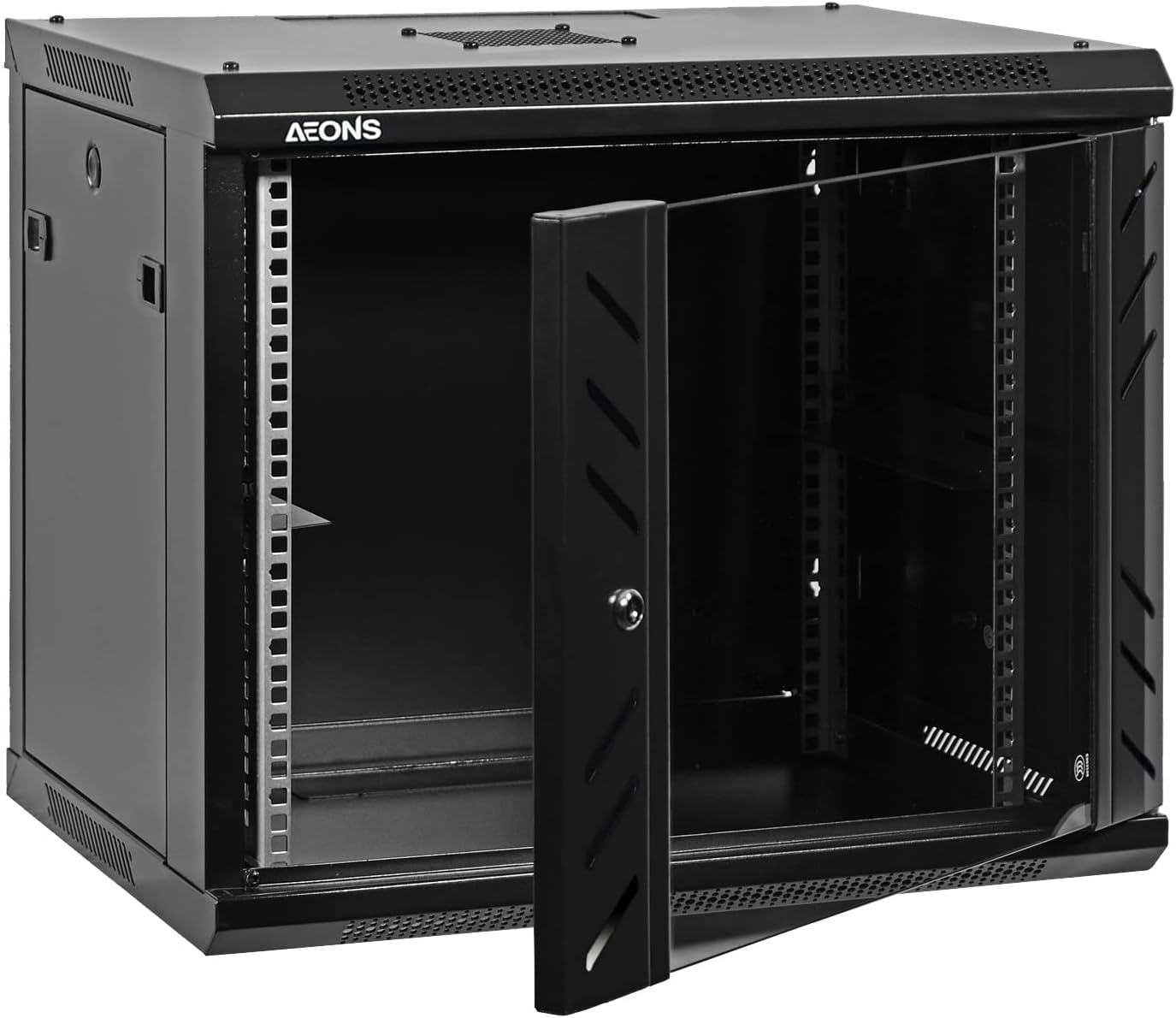 AEONS Professional Wall Mount 19-Inch IT Server Rack Network Cabinet Enclosure 9U 16" Switch-Depth Glass Door Black