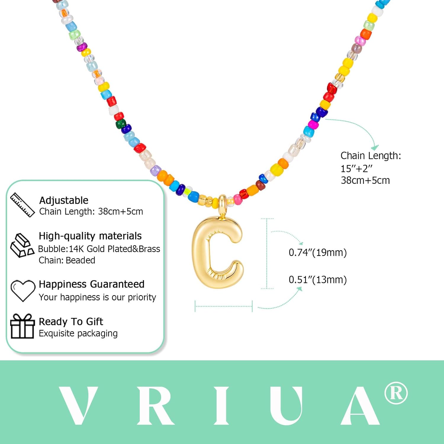 VRIUA Colorful Initial Necklaces for Women – Bubble Letter A-Z Necklace Handmade Beaded Necklace Dainty Initial Necklaces for Girls Kids - Teen Girls Gifts Trendy Jewelry - Image 3