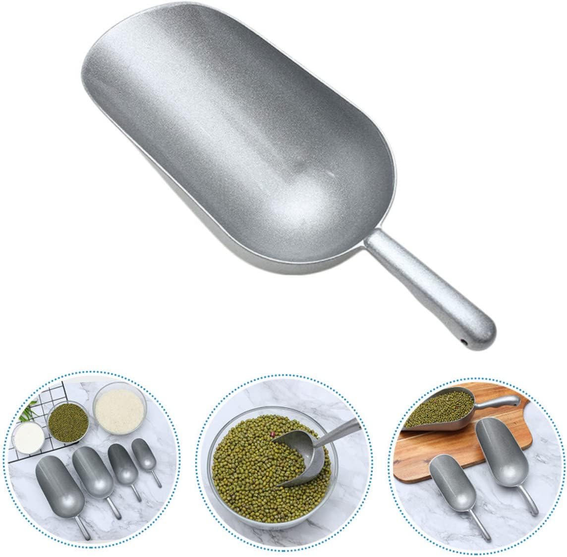 1pc Zinc Alloy Multipurpose Food Scoop Kitchen Gadget for Ice Rice Candy Flour Nuts Silver Shovel Comfortable Handle for Home Use