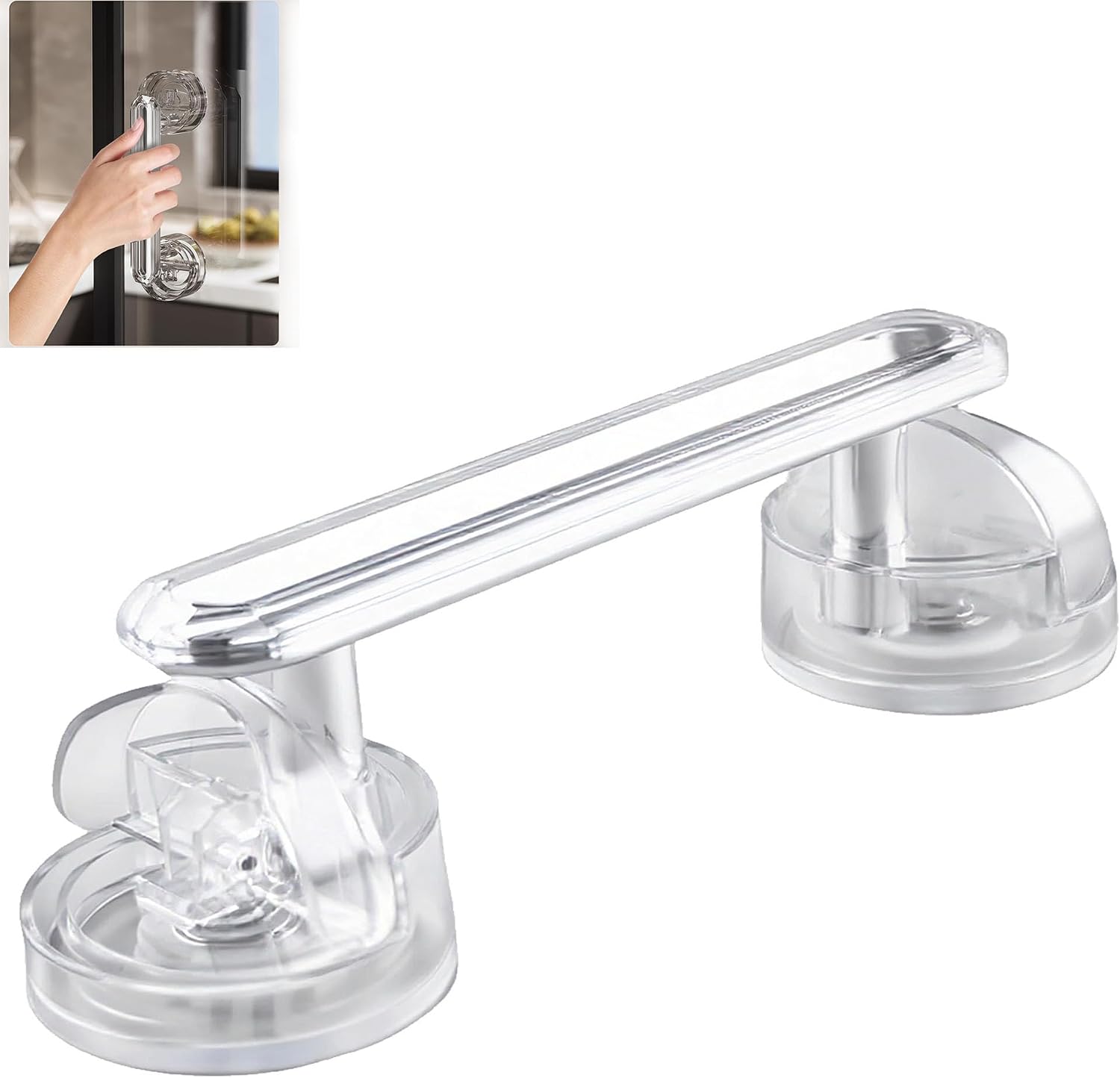 Suction Cup Door Handle, No Drilling Shower Door Handle & Refrigerator Handles, Portable Heavy Duty Suction Handle for Sliding Glass Door, Cabinet, Bathroom, Window(Transparent - colorless)