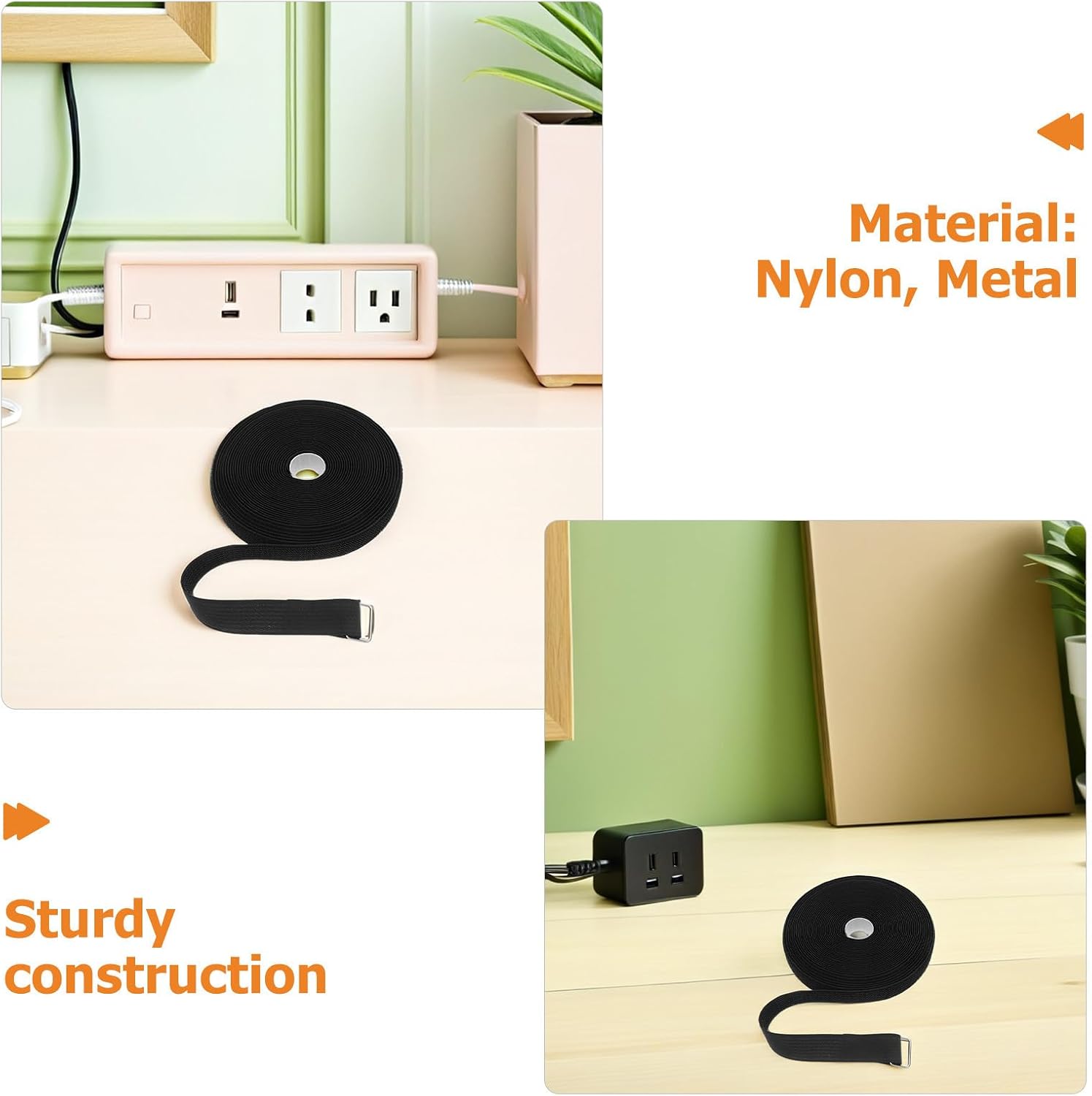 Nylon Reusable with Metal Buckle Hook and Loop Cable Straps for Office