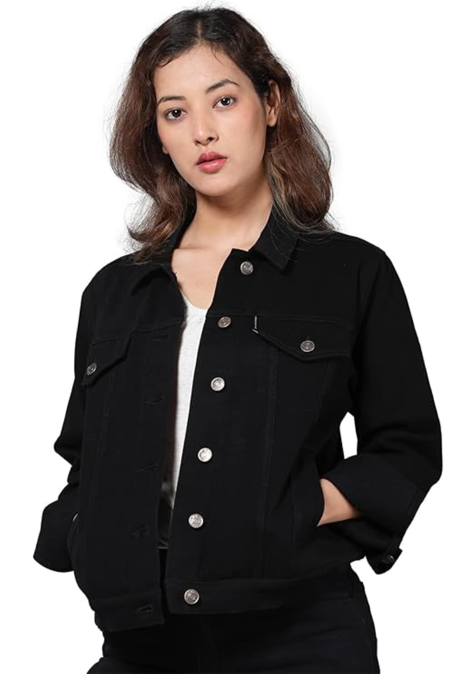 tripursundari fashion Black Woman short 100% Cotton Denim Relaxed Trucker Jacket 34200-picture-35