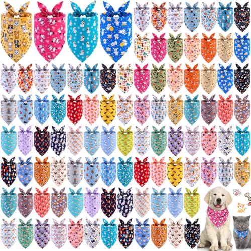 Sweetude 100 Pcs Dog Bandanas Bulk Triangle Bibs Adjustable, Cute