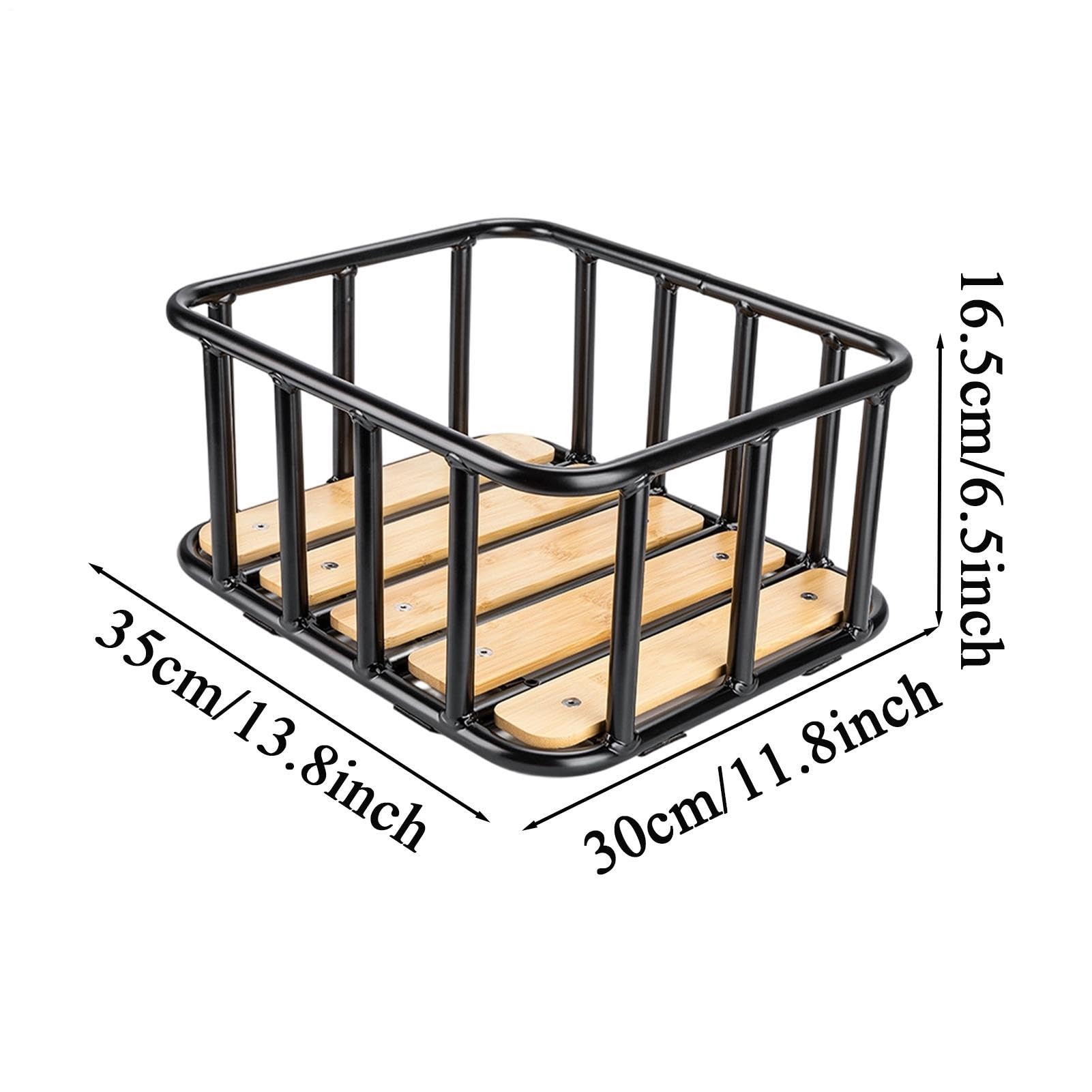 Cestino posteriore per bicicletta: supporto portaoggetti in lega di legno, 35 x 30 x 16,5 cm, supporto di carico per il sedile posteriore con design di protezione a rete elastica