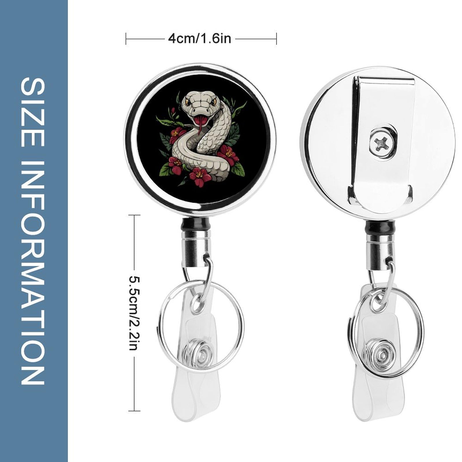 Snake Flower Retractable Badge Holder Metal ID Name Holder Key Ring with Belt Clip