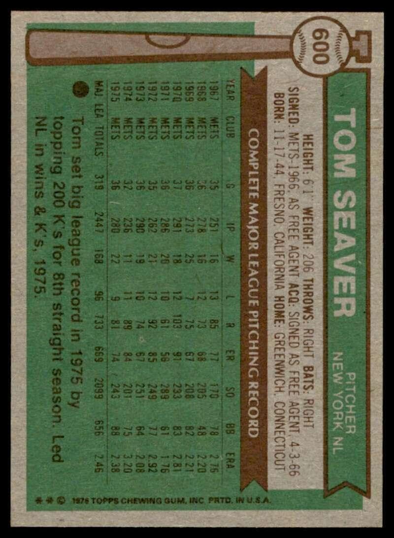 Tom Seaver Card 1976 Topps #600 - Slabbed Baseball Cards
