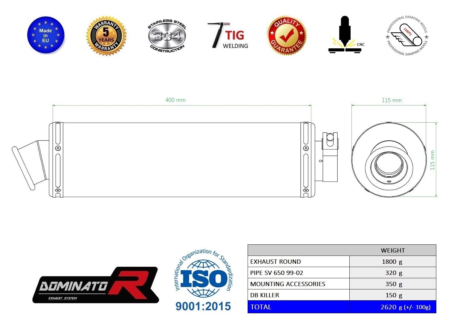 DOMINATOR Silenciador Escape ST compatible con SV 650 S 1999-2002