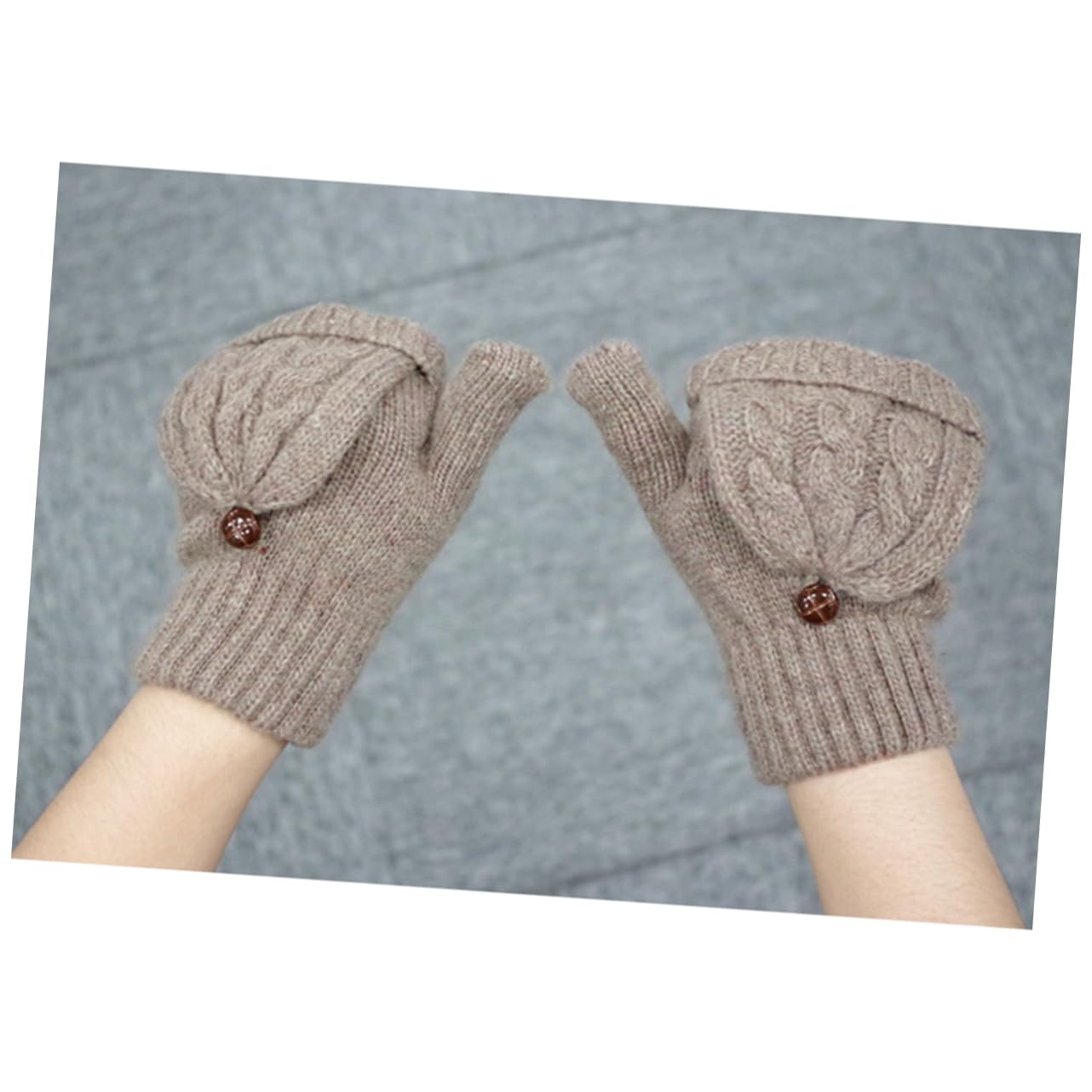 LIFKOME 3piezas Guantes De Lana Cálidos y Convertibles Para Mujer Con Cubierta De Mitón Sin Dedos Trenzado Color Marrón Para Frío