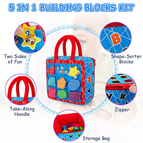 Teytoy Shape Sorter Toys With 2-Sided Activity Bag And 8 Textured Shape Blocks Develop Sensory Fine Motor Skills Game Child Development Preschool Baby Toy For 6-12 Months And Older #TOP3