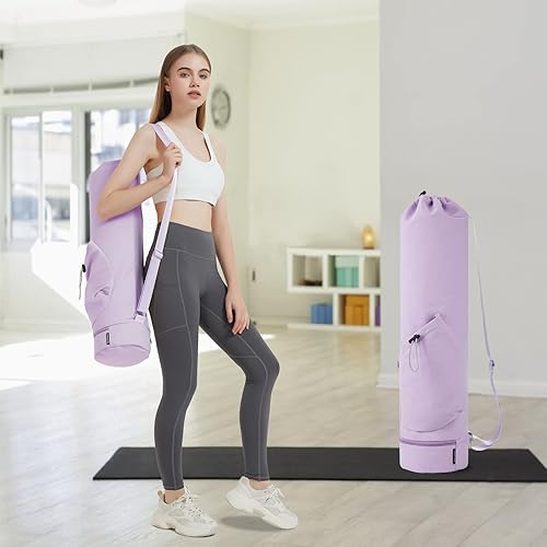 Miniatura 6 de sportsnew Bolsa para esterilla de yoga con bolsillo para botella de agua y bolsillo inferior húmedo, bolsa de almacenamiento multifuncional, patente