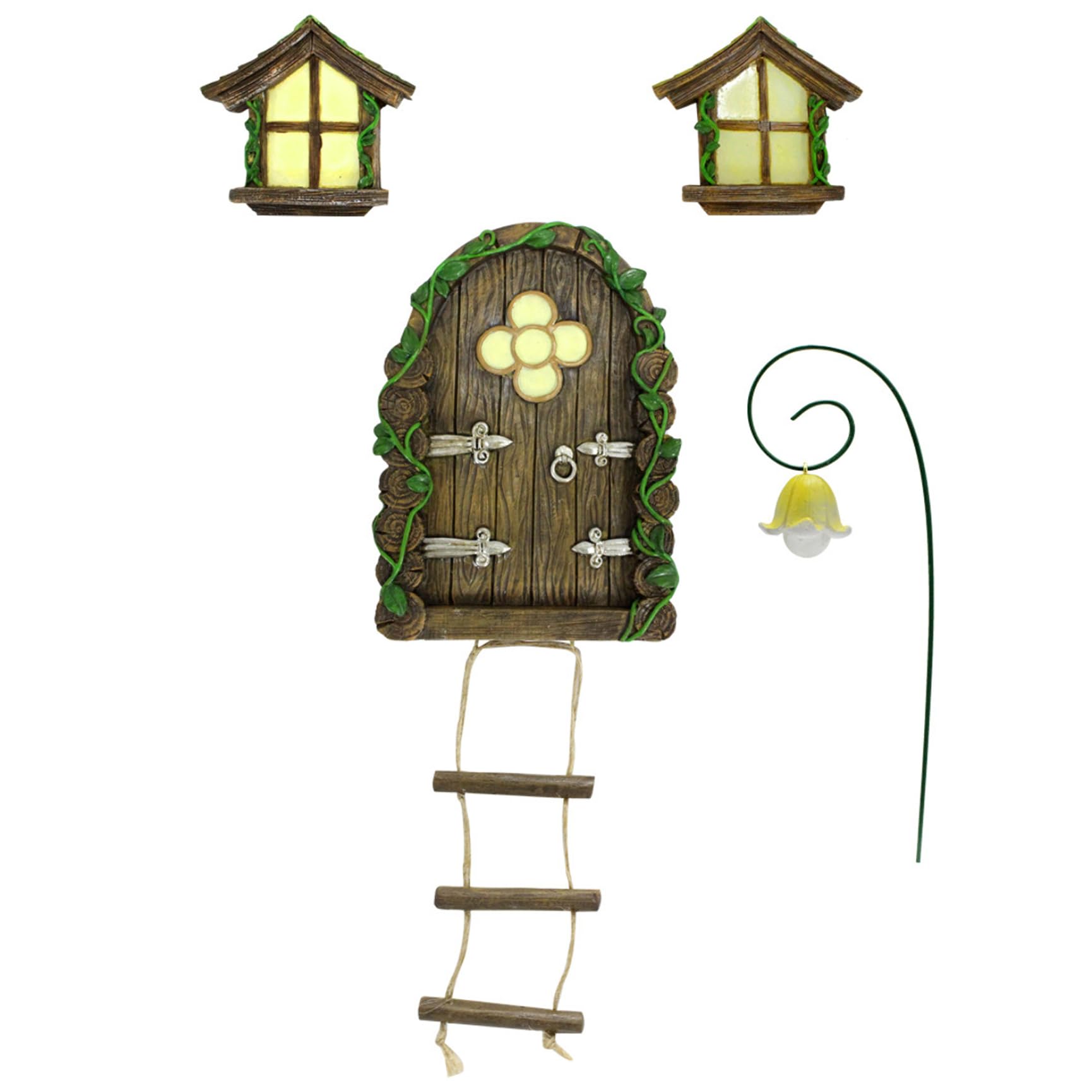 Ornement de jardin en résine mini décoration porte fenêtre féerique luminescente