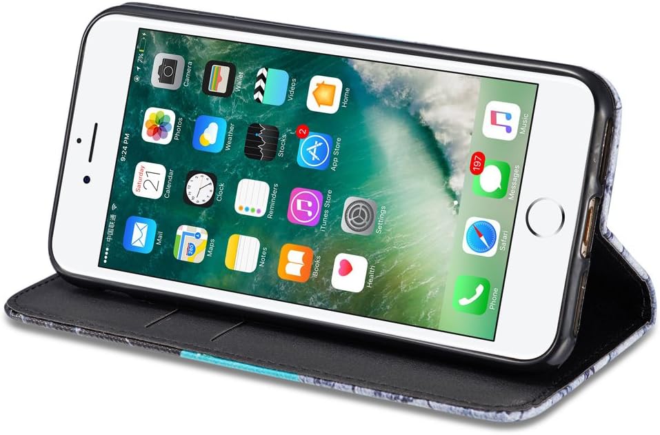 ZCDAYE Wallet Case for iPhone 6/6S,iPhone 6/iPhone 6S Cover,PU Leather [Granite Marble Natural Stone Textured Pattern][Magnetic Closure][Card Slots] Soft TPU Stand Cover for iPhone 6/6S - Mint Green