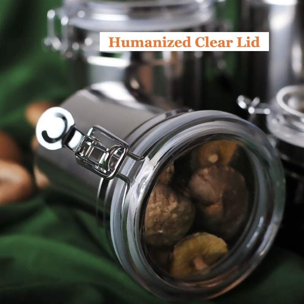 Contenitori Alimentari per Cereali Set Set di 2 barattoli ermetici da cucina, contenitori for alimenti in acciaio inossidabile con coperchi trasparenti, morsetto di bloccaggio, organizzazione della di