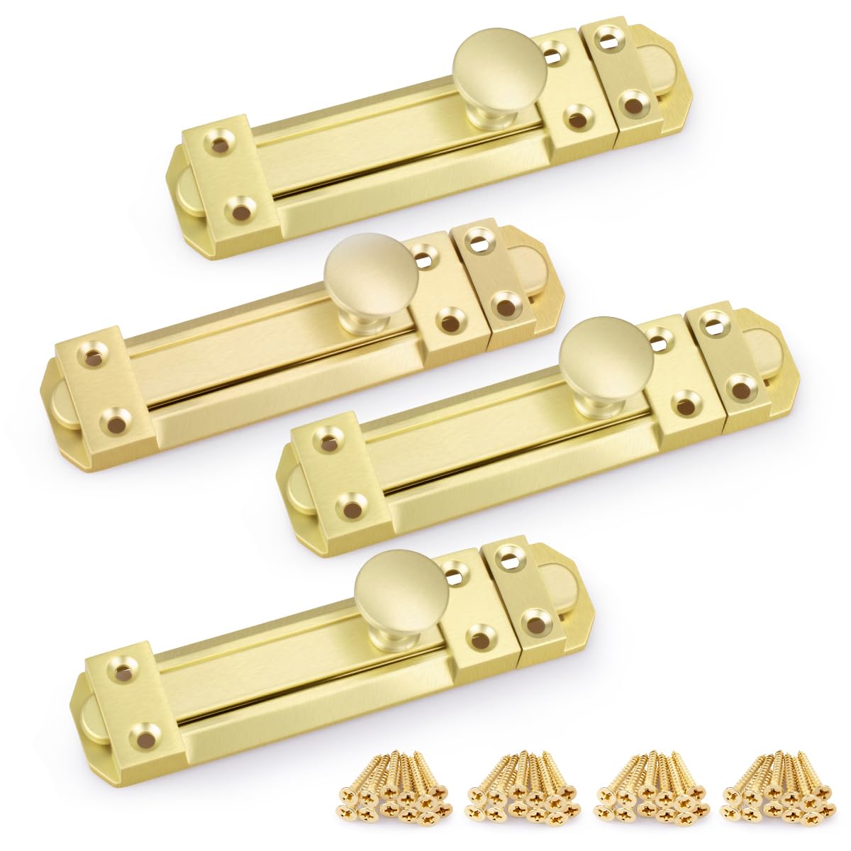 GANZTECH 4 PCS Brushed Gold high Density zinc Alloy Anti Slip Bolt,Sturdy and Durable Corrosion Resistant High Temperature Resistant.Suitable for bathrooms,bedrooms,Garden Doors,etc.