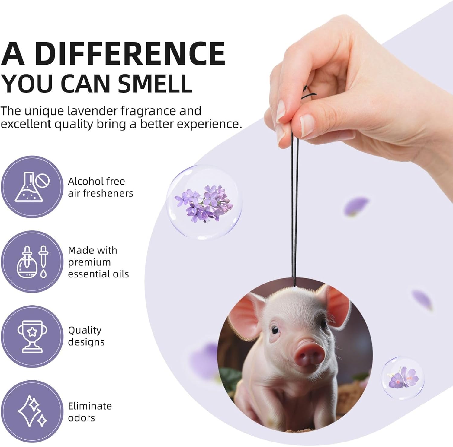 Car Air Freshener 24 PCS Pink Cute Pig Hanging Car Air Fresheners Auto Interior Decor Card Freshener Strong Scented Card Lavender Cars Scents for Office Bedroom Close Drawer Round Shape