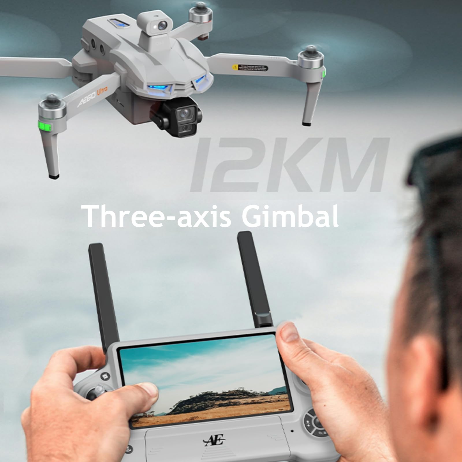 Drone with 8K Photo Resolution 4K Video Recording Camera Drones for Adults.Three-Axis mechanical Stabilization Gimbal，Electronic stability-enhancing anti-shake. 7.2-inch LCD High-definition Large Display Screen Remote Control Quadcopter,With 3 Plug-in and Unplugged smart lithium Batteres, 5G HD Brushless GPS Drone Auto Return, Laser obstacle avoidance，With Airdrop function. (GREY Grey version)