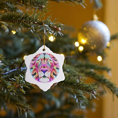 Miniatura 7 de 3 inch Snowflake Porcelain Ornament - an Unreal Dreamlike Lion Fantasy Art Acrylic Art - Geometric Abstract