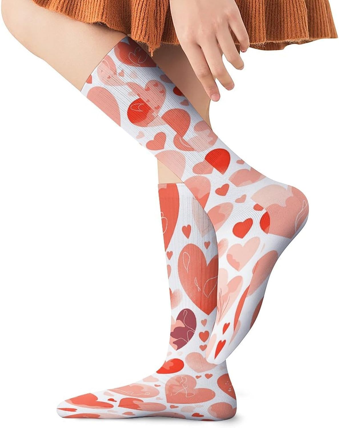 Breathable Crew Sock, Moisture Wicking, Athletic Calf Socks, Cozy | Hand Drawn Heart Compression Socks for Women Men, Lightweight High Work Socks for Business, Casual