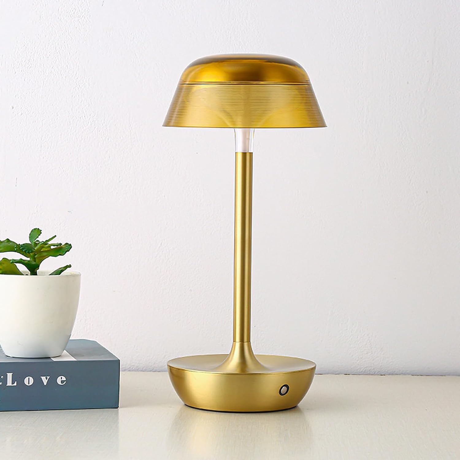 Sorandy Golden Cordless Table Lamp, Rechargeable Touch Dimmable Desk Lamp, with Stepless Brightness 3 Color Temperatures for Bedroom Office Living Room Outdoor