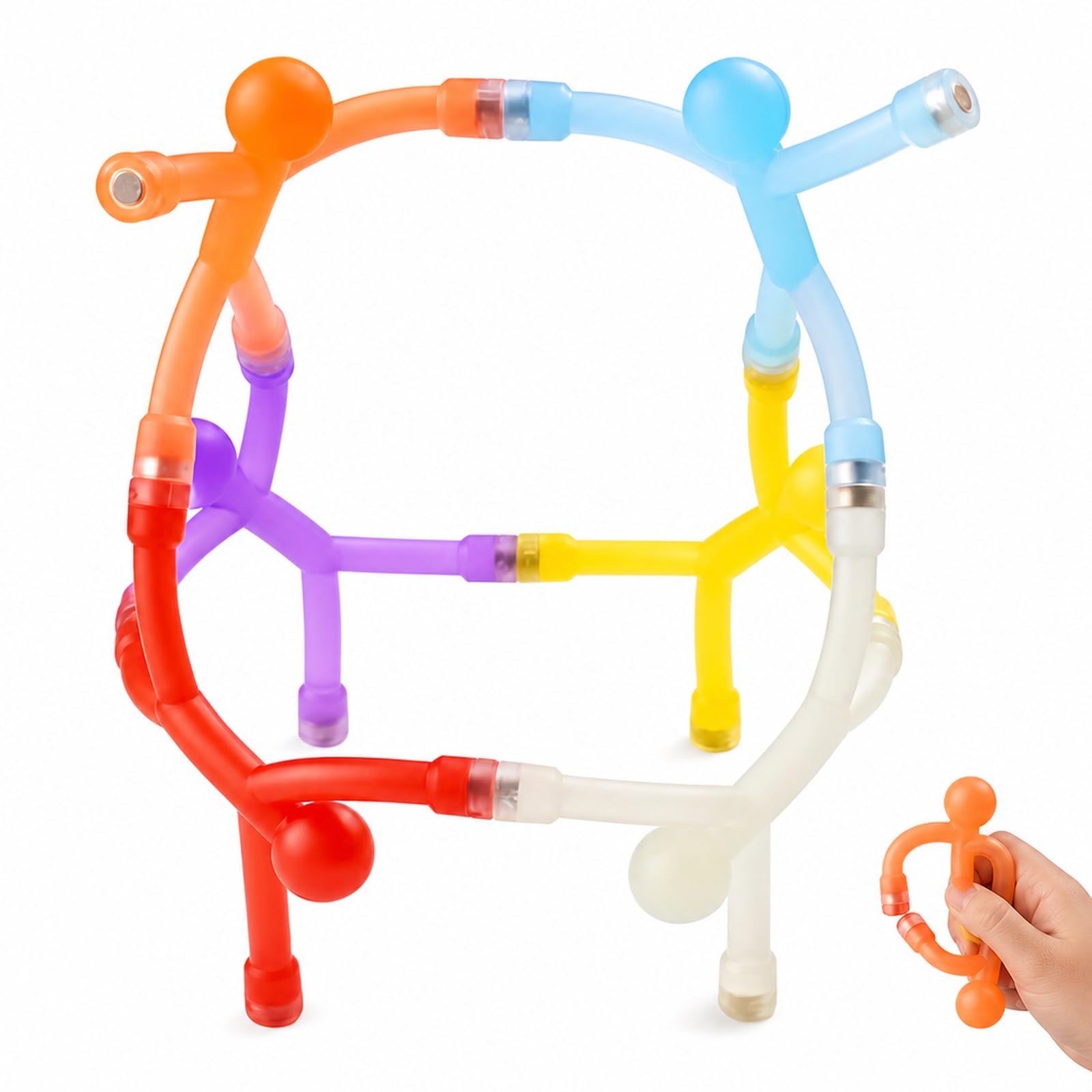 Magnetic Fidget Toy, Magnetic Men Set for Kids Travel Toys, Six Mini Coloured Figures for Stress Relief and Focus, Assorted Colours Including White, Light Blue, Red, Purple, Yellow and Orange