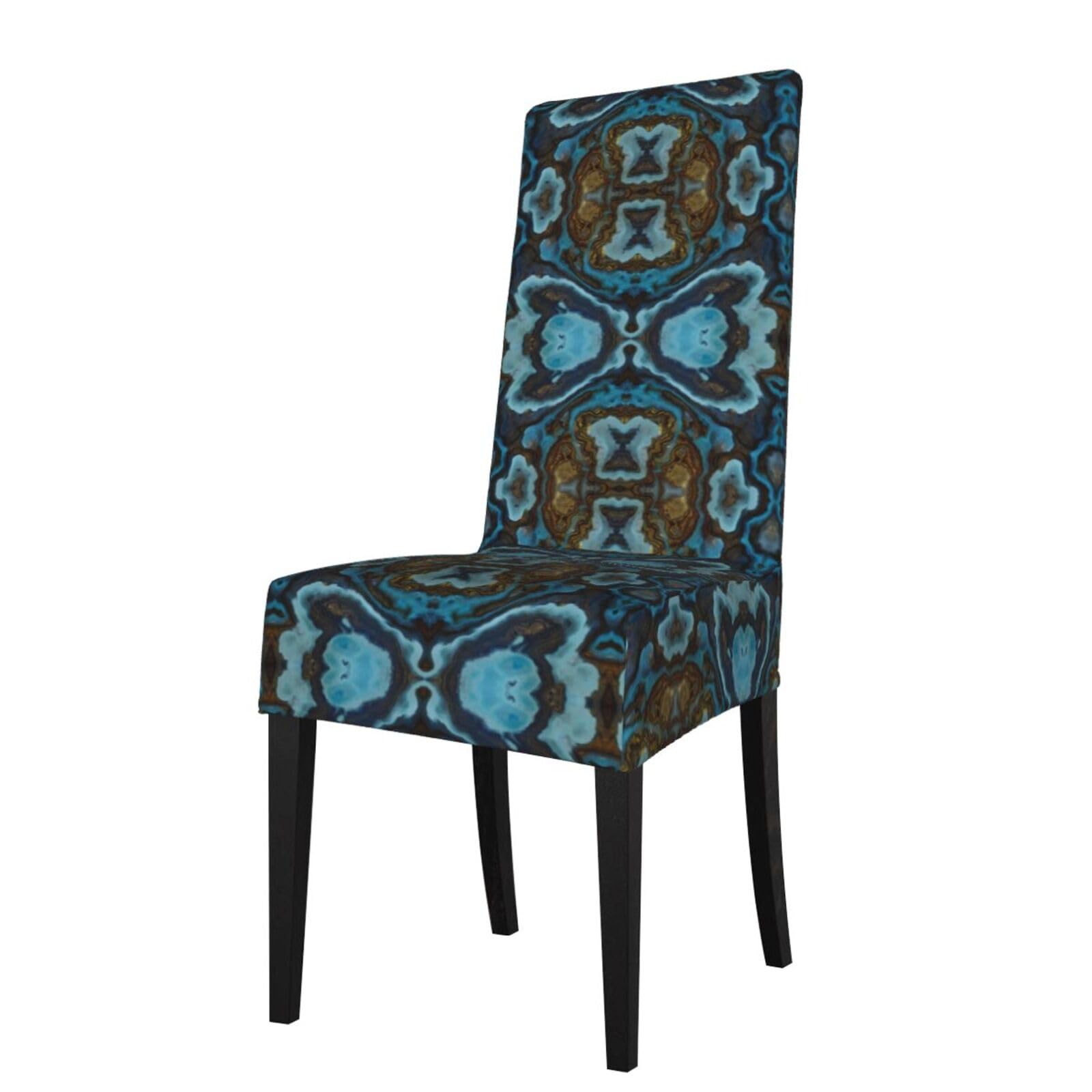 Lkymoh As Picture Abstract Liquid Marble Blue Golden, Chair Covers Stretch Chair Slipcovers For Dining Room, For Party Pet Protection Universal Fit Soft Polyester