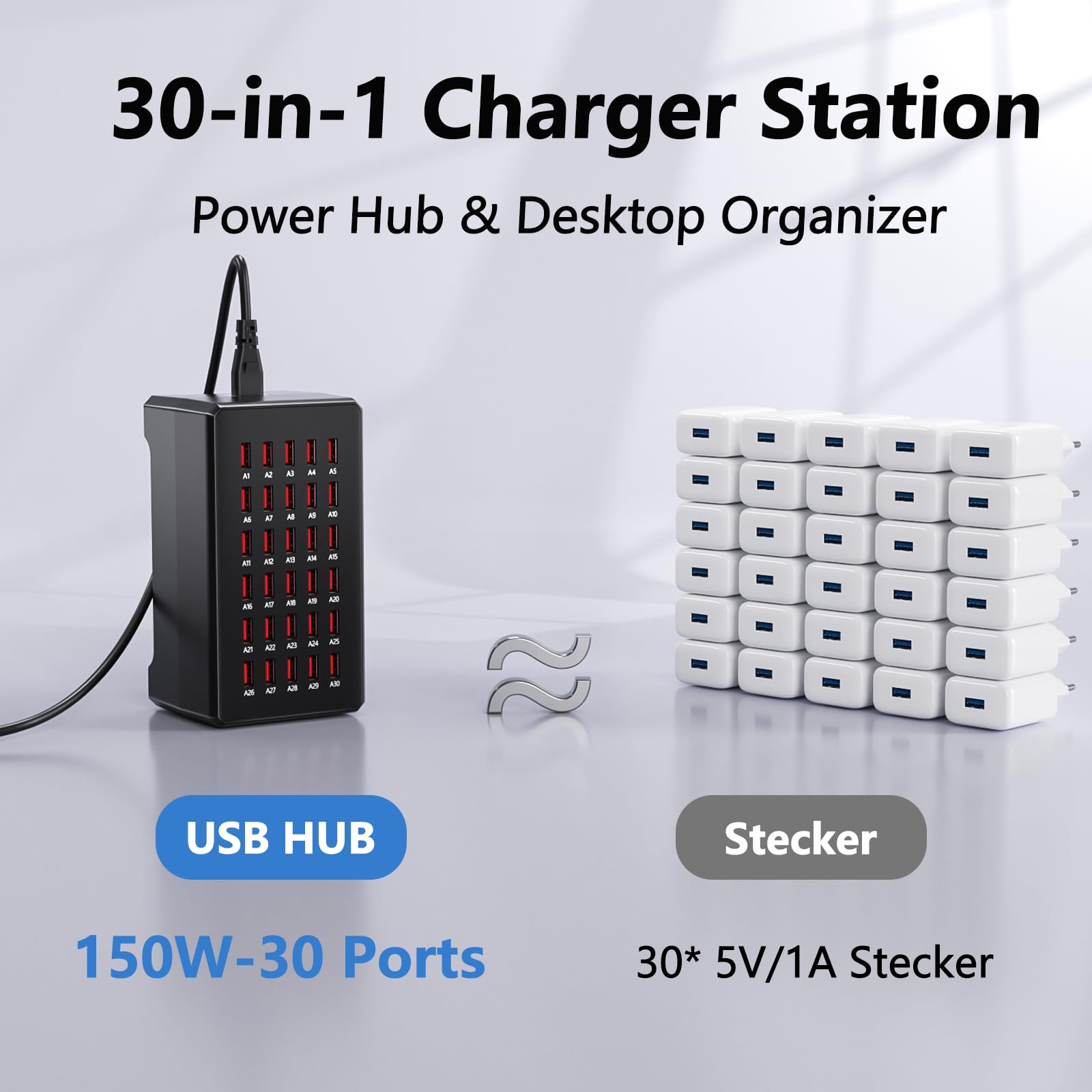 Stazione Di Ricarica USB Da 150W 30 Porte, Hub Splitter USB Per Casa, Studio, Hotel, Ufficio, Viaggi, Trasmissioni In Diretta, Caricatore USBA Multiplo Per Telefoni Cellulari, Cuffie, Orologi Ecc