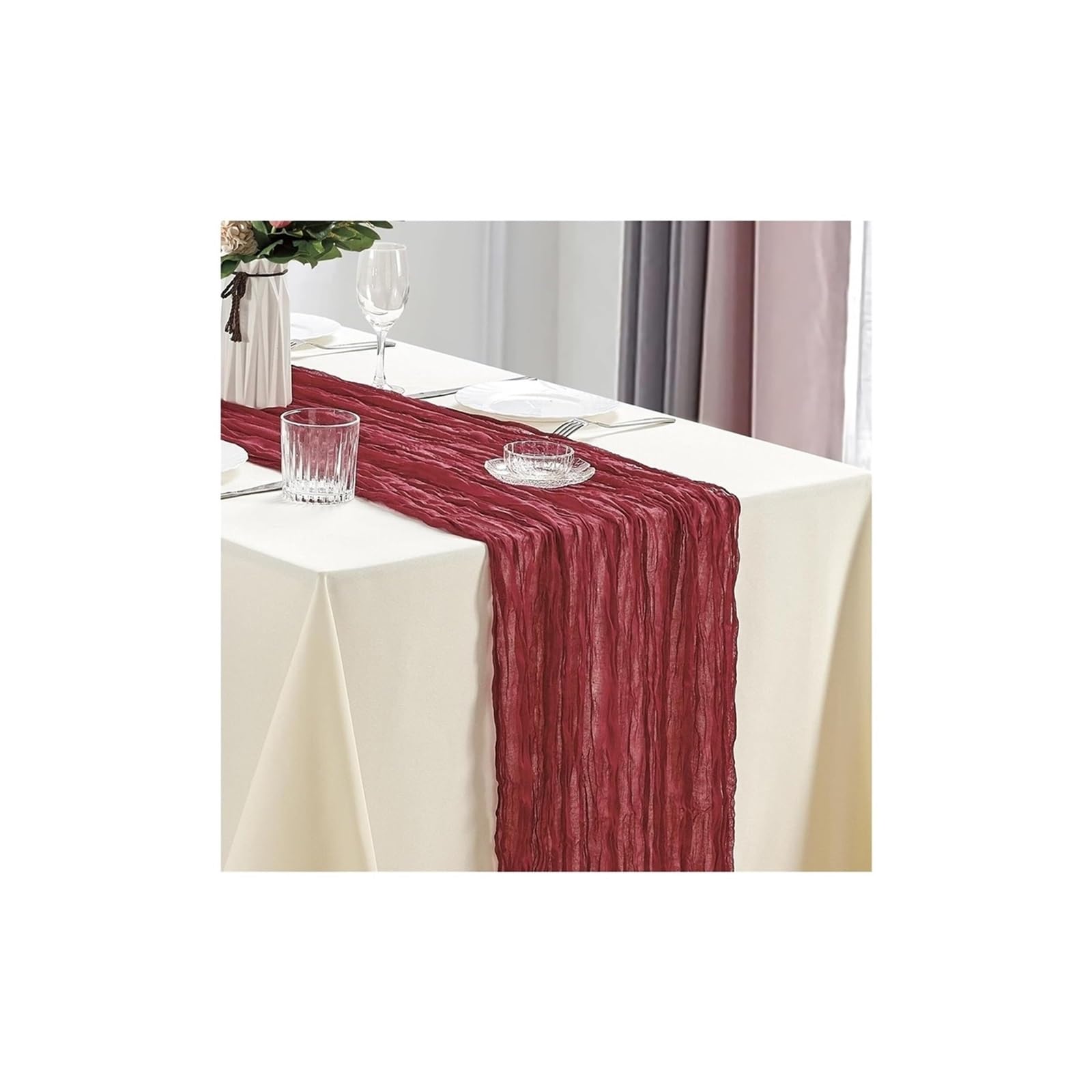 Cheesecloth Table Runners 3Pcs Cheesecloth Table Runner Boho Gauze 40x270cm Romantic For Wedding Bridal Shower Birthday Party(Burgundy)