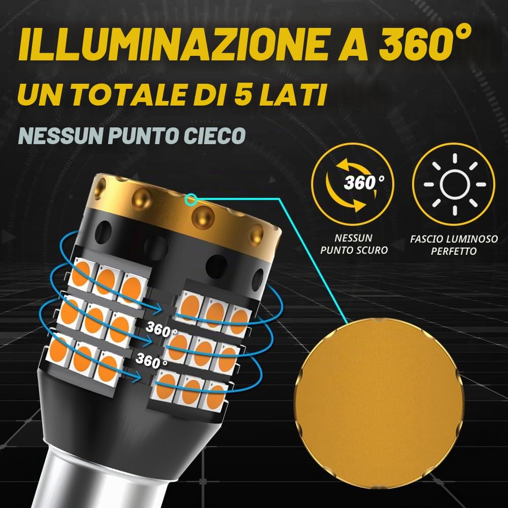 BAU15S PY21W LED Lampadine per Indicatori di Direzione Ambra 3700LM 3030 45 SMD Canbus Errore Anti - Hyper Flash Gratuito per Indicatori di Direzione a LED Anteriori o Posteriori (Pack-2)