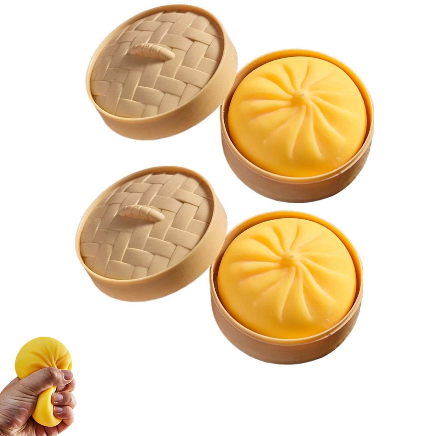 2-Pack Dumplings Squishies Toys for Adults and Kids, TPR Sensory Fidget Toys for Anxiety and Focus, Cute Squeeze Toys for Office Desk, School, Car Travel (Yellow) — image 1