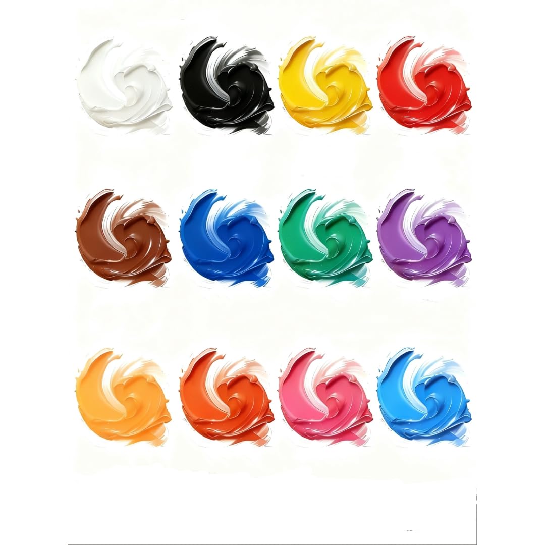 Juego de pintura acrílica de 12 colores (500 ml), botellas exprimibles con bomba, pigmento rico, sobre rocas, lienzo, manualidades, madera, cerámica, tela, artistas, para principiantes y