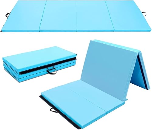 Giantex Colchoneta de gimnasia de 4 x 8 x 2 pies, plegable, antidesgarros, con asas de transporte, cierre de velcro, ligera, alfombrillas plegables