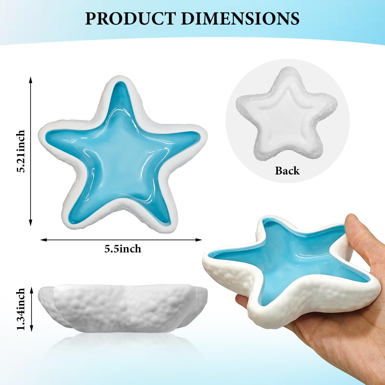 Starfish Jewelry Dish Ceramic Trinket Tray - Ocean Themed Ring Holder for Earrings, Necklaces, Beach & Bathroom Organizer with Glossy Glaze, Coastal Room Decor Gift for Women