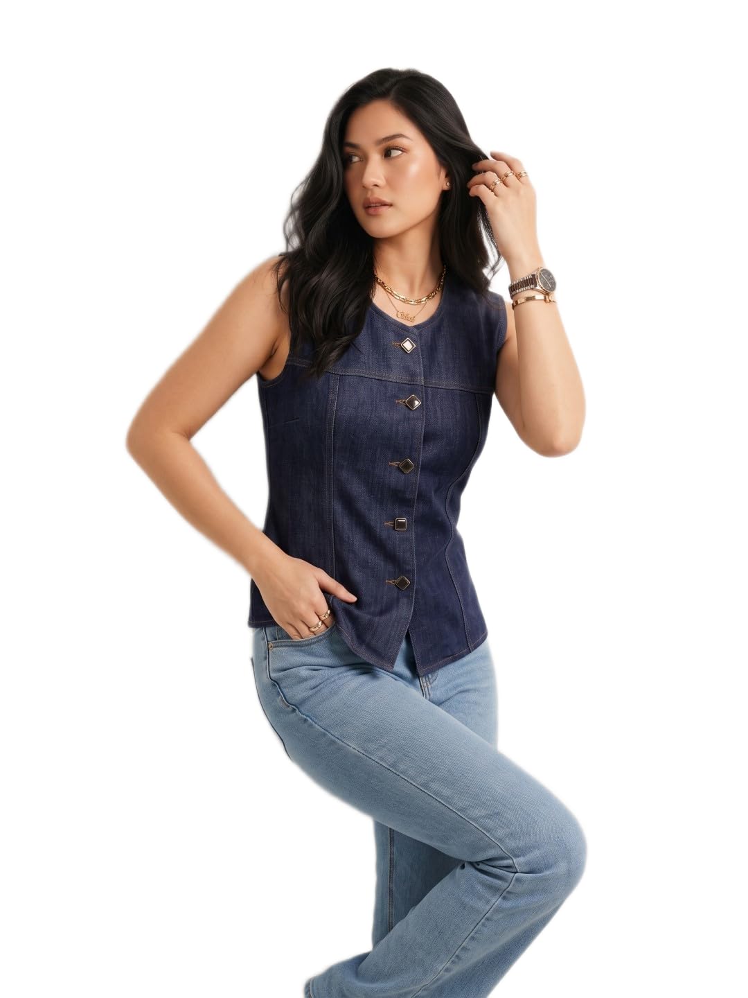 Sleek Denim Wrap-Style Vest-picture-40