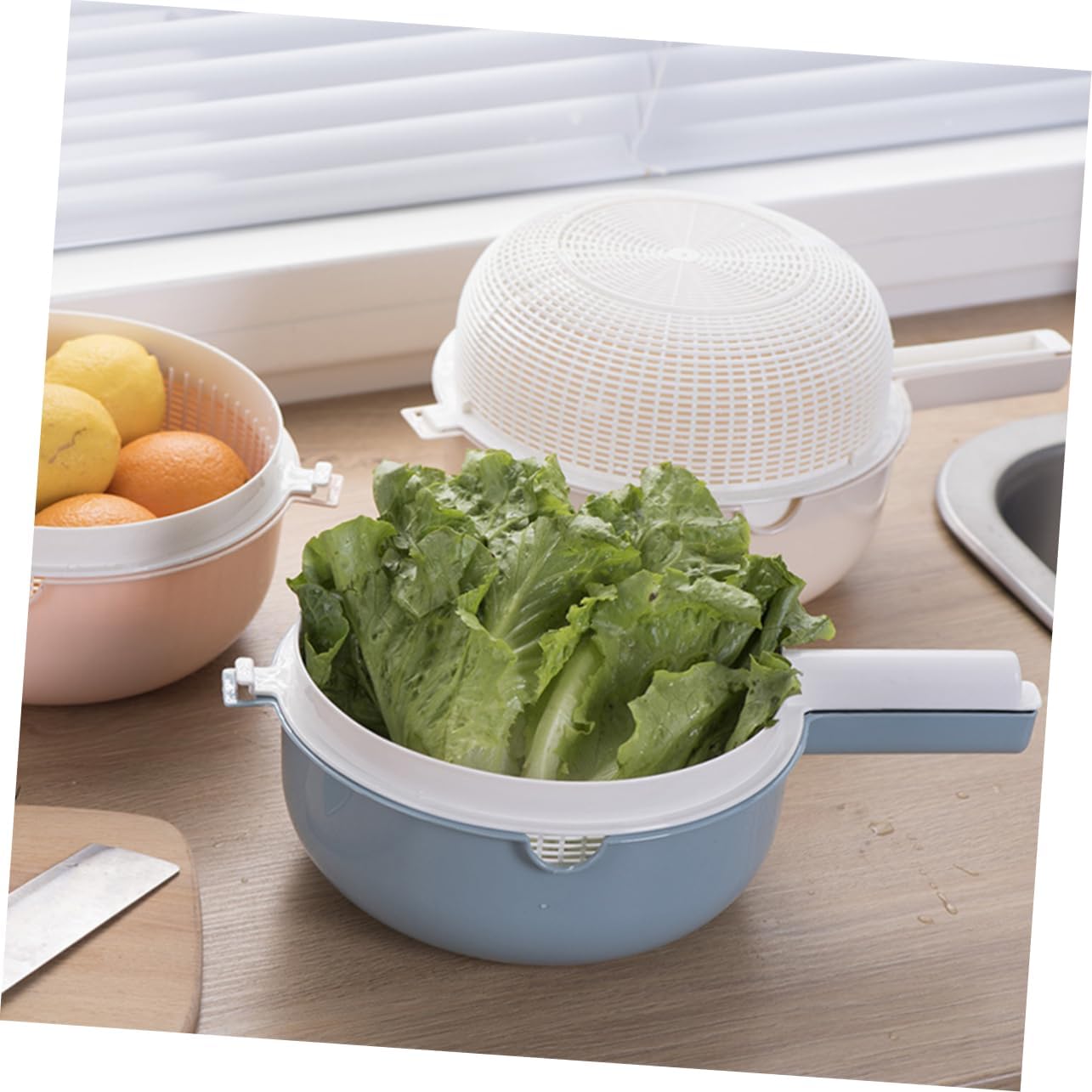 2pcs Double Portable Washing Basket with Handle for Fruits and Vegetables Dual Drain Design Kitchen Colander for Prep and Storage