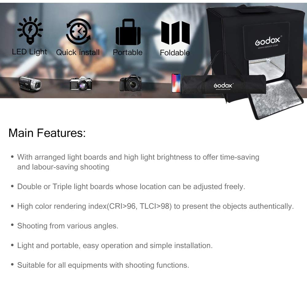 GODOX LSD80 Mini LED Studio fotografico Shooting Tent Softbox 80x80x80cm con 2pcs LED Light Board CRI 96+ per fotografia macro e prodotti