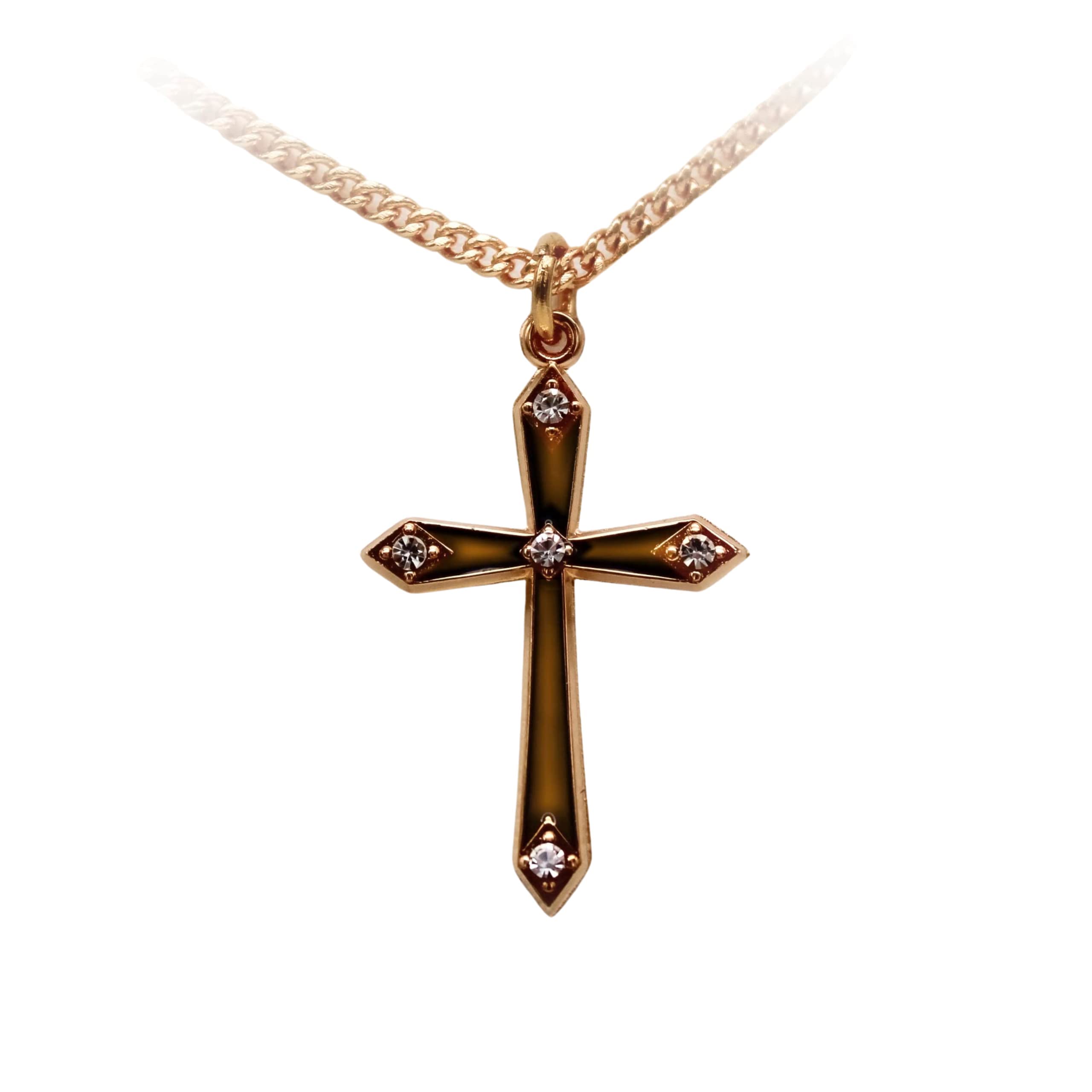 Fratelli Bonella | Collana con Croce in Argento 925 - punti luce in Cristallo Swarosky - finitura placcata in oro 16 Kt – Girocollo da 45 cm in Argento Inossidabile | Made in Italy