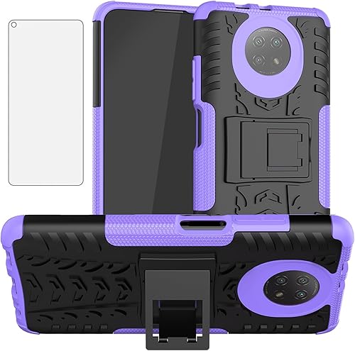 Asuwish Funda de teléfono para Xiaomi Redmi Note 9T9 5G con protector de pantalla de vidrio templado y soporte delgado híbrido resistente resistente