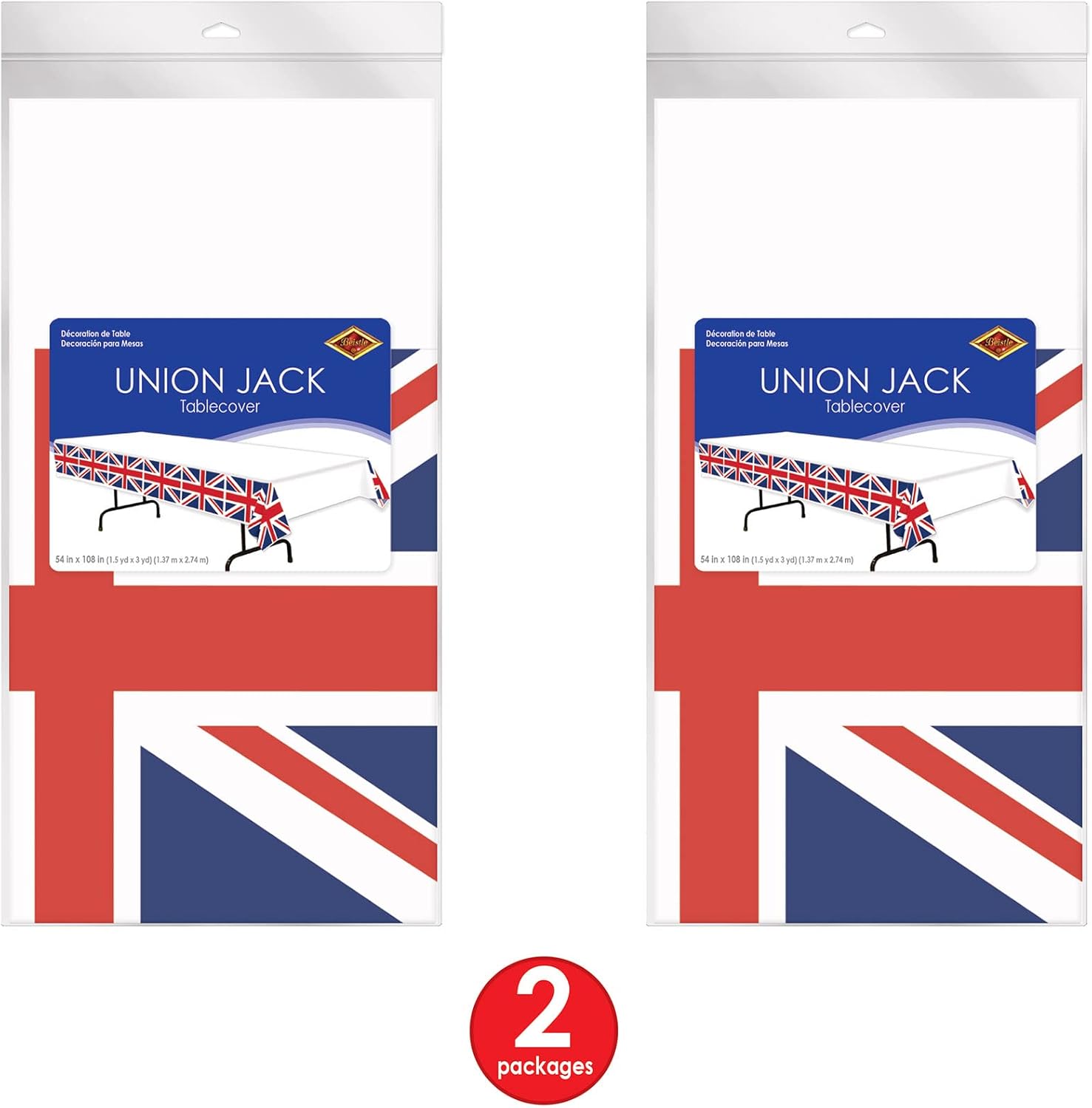 Beistle Union Jack Plastic Rectangular Tablecover British Party Supplies, Sherlock Holmes Decorations, 54" x 108", Red/White/Blue : Home & Kitchen