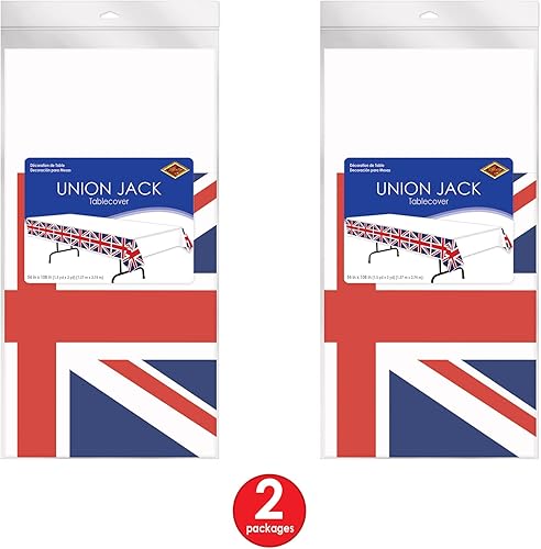 Miniatura 2 de Beistle Paquete de 2 manteles rectangulares de plástico Union Jack, decoraciones de fiesta en inglés real, mantel de Londres, decoración de fiesta