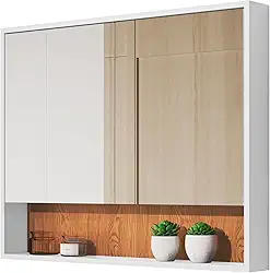 Armário De Banheiro Aéreo Espelheira Eros 2 Portas Branco Nature Tamanho único