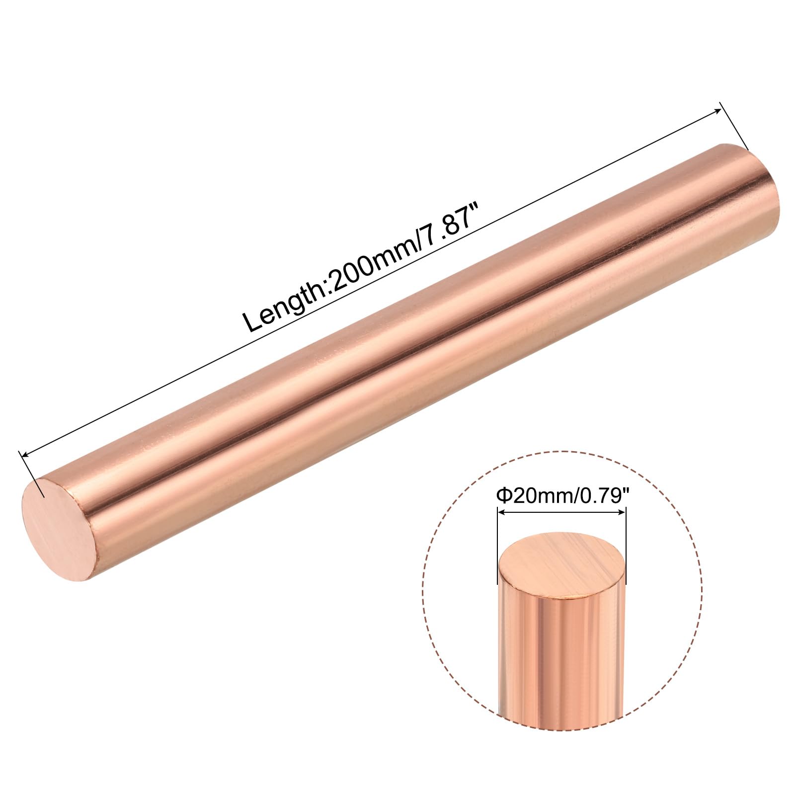 sourcing map 2er Pack Reiner Kupferstab 20mm Durchmesser 200mm Länge Massiver Kupferstab Drehbankstange für DIY Metallhandwerk und Hobbys